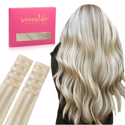 Wennalife Tape in Hair Extensions 16 inch front view