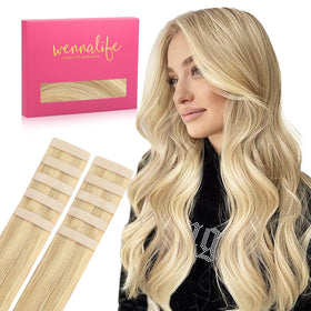 Wennalife Tape In Hair Extensions 16 inch Light Blonde front view