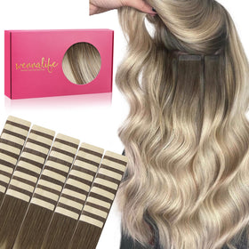 Wennalife Tape in Hair Extensions 16 inch Ombre Sandy Brown front view