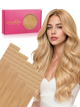Wennalife Tape in Hair Extensions 16 inch Strawberry Blonde front view