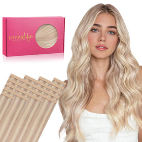 Wennalife Tape in Hair Extensions 18 inch Balayage Blonde front view