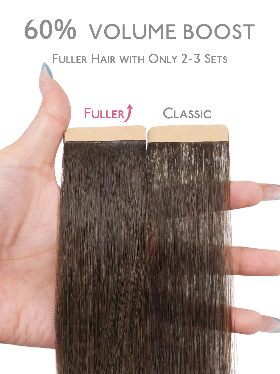 Wennalife Tape in Hair Extensions 18 inch close-up of PU skin weft