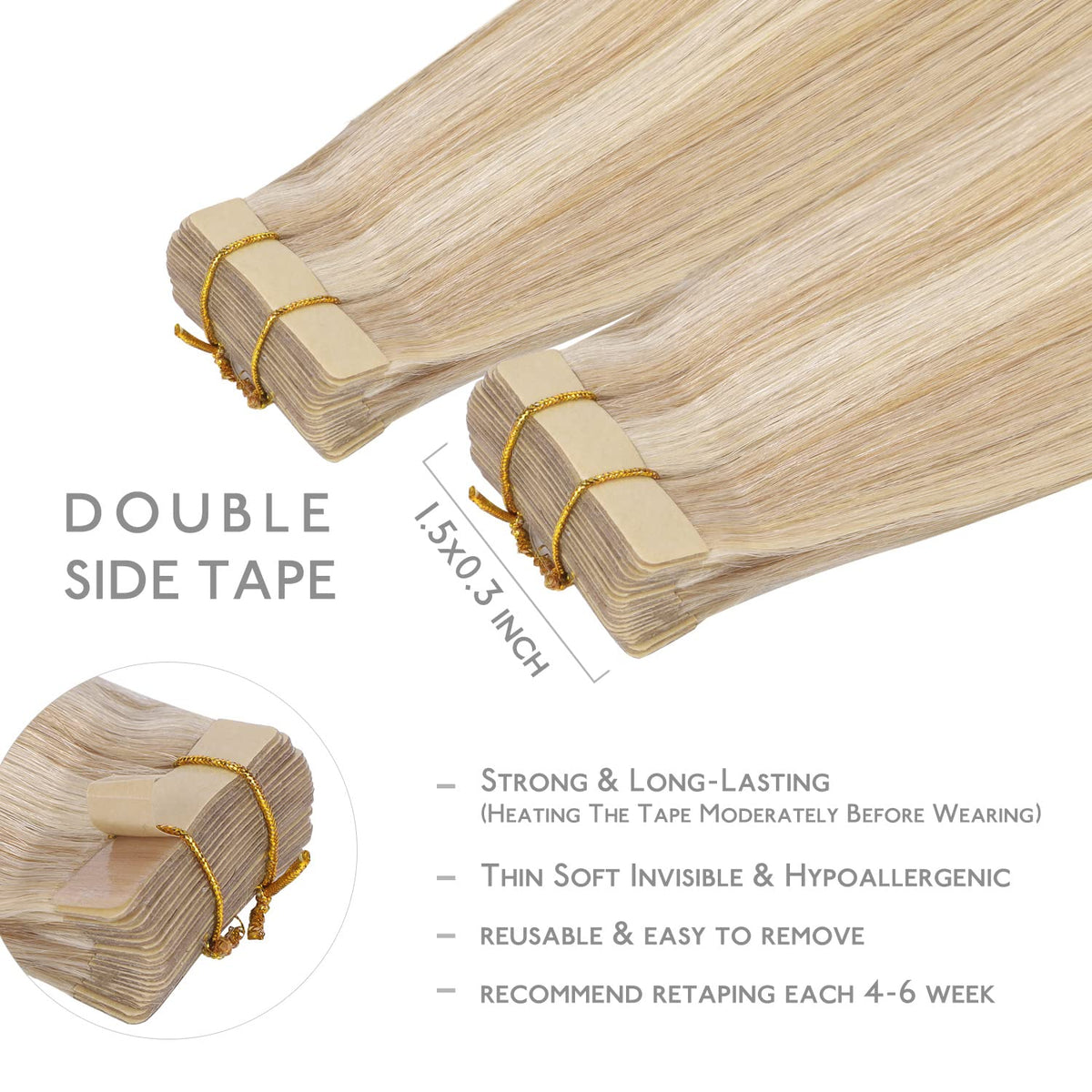 Wennalife Tape in Hair Extensions 18 inch close-up of tape