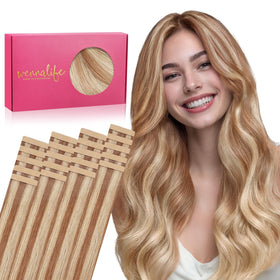 Wennalife Tape in Hair Extensions 18 inch Deep Chestnut Auburn front view