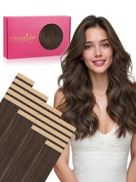 Wennalife Tape in Hair Extensions 18 inch Muted Light Brown front view
