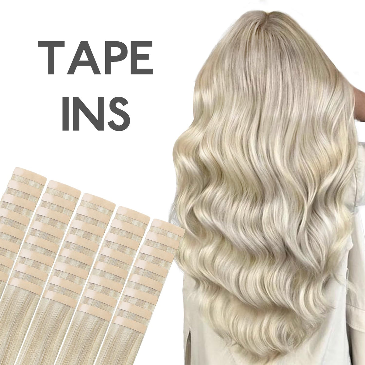 Wennalife Tape in Hair Extensions 20 inch Ash Blonde with styling tools