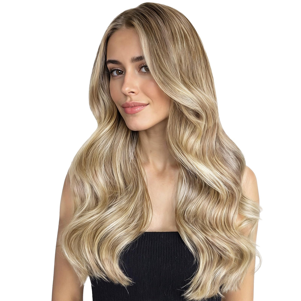 Wennalife Tape in Hair Extensions 20 inch Balayage Dirty Blonde front view