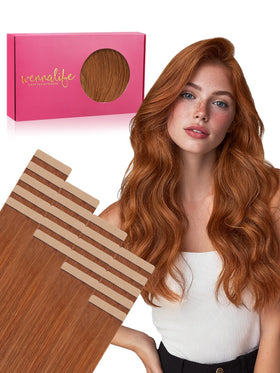 Wennalife Tape In Hair Extensions 20 inch Dirty Ginger front view