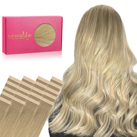 Wennalife Tape in Hair Extensions 20pcs 50g Balayage front view