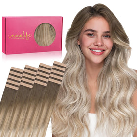 Wennalife Tape in Hair Extensions 20pcs 50g Balayage Sandy Brown to Platinum Blonde