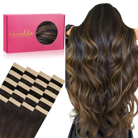 Wennalife Tape in Hair Extensions 20pcs Balayage Dark Brown front view