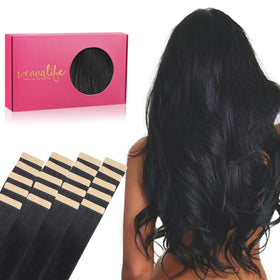 Wennalife Tape in Hair Extensions 20pcs Jet Black front view