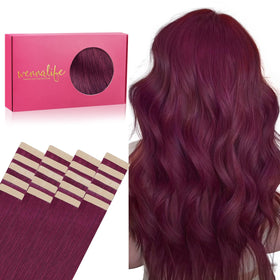 Wennalife Tape in Hair Extensions 20pcs Light Burgundy front view