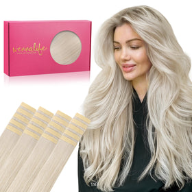 Wennalife Tape in Hair Extensions 20pcs Platinum Blonde front view