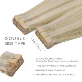 Wennalife Tape in Hair Extensions 22 inch Ash Blonde close-up