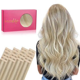 Wennalife Tape in Hair Extensions 22 inch Ash Blonde front view