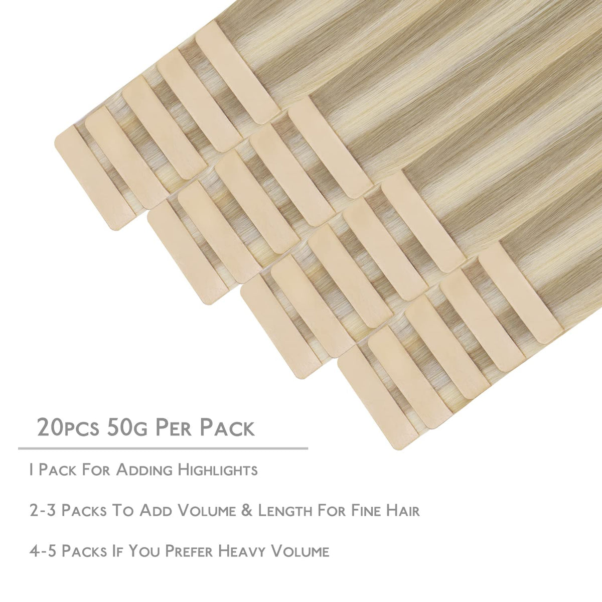 Wennalife Tape in Hair Extensions 22 inch Ash Blonde packaging