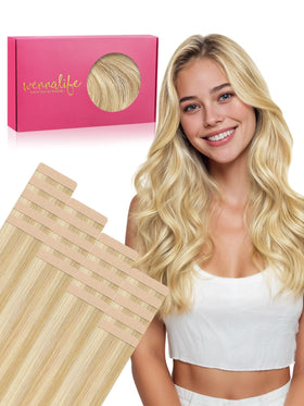 Wennalife Tape in Hair Extensions 24 inch Light Blonde front view