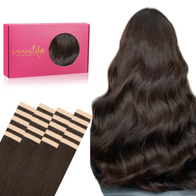 Wennalife Tape in Hair Extensions 24 inch Light Dark Brown front view
