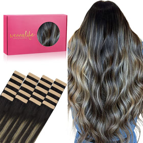 Wennalife Tape in Hair Extensions 24 Inch Natural Black to Light Blonde front view