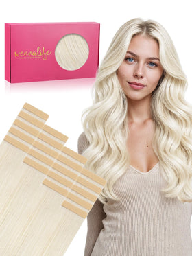 Wennalife Tape in Hair Extensions 24 Inch White Blonde front view