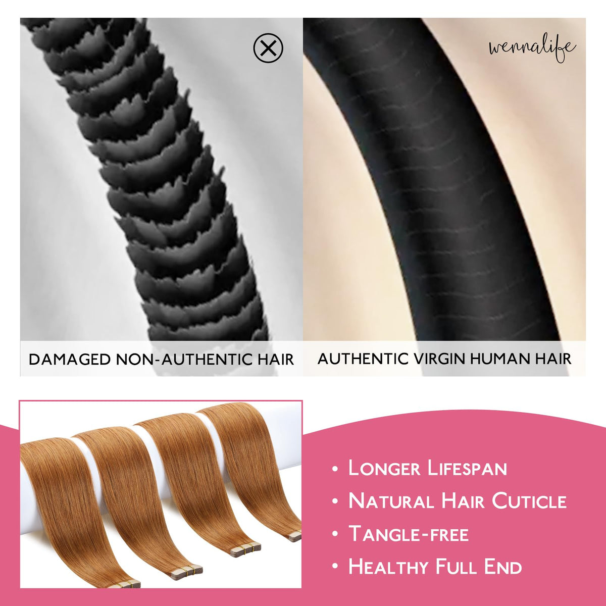 Wennalife Tape in Hair Extensions 26 inch Auburn Ginger displayed in packaging