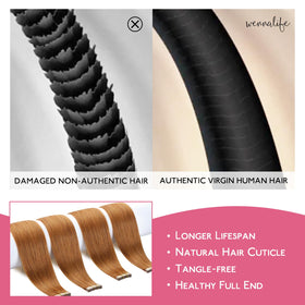 Wennalife Tape in Hair Extensions 26 inch Auburn Ginger displayed in packaging