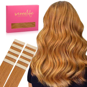 Wennalife Tape in Hair Extensions 26 inch Auburn Ginger front view