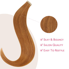 Wennalife Tape in Hair Extensions 26 inch Auburn Ginger styled in hair