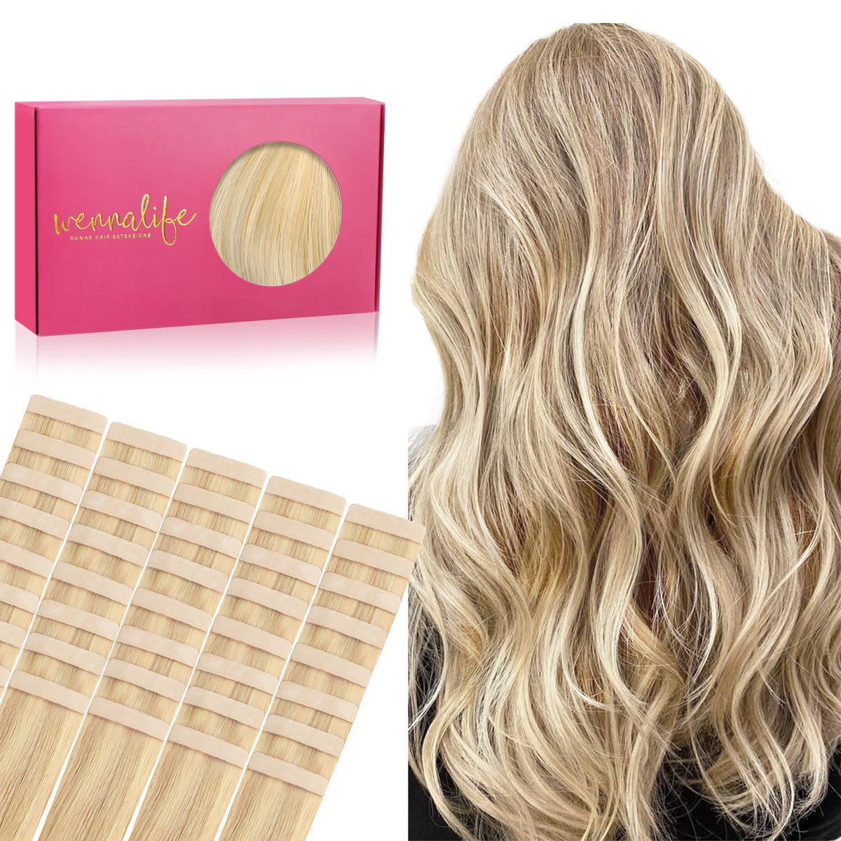 Wennalife Tape in Hair Extensions 40pcs 100g Light Blonde