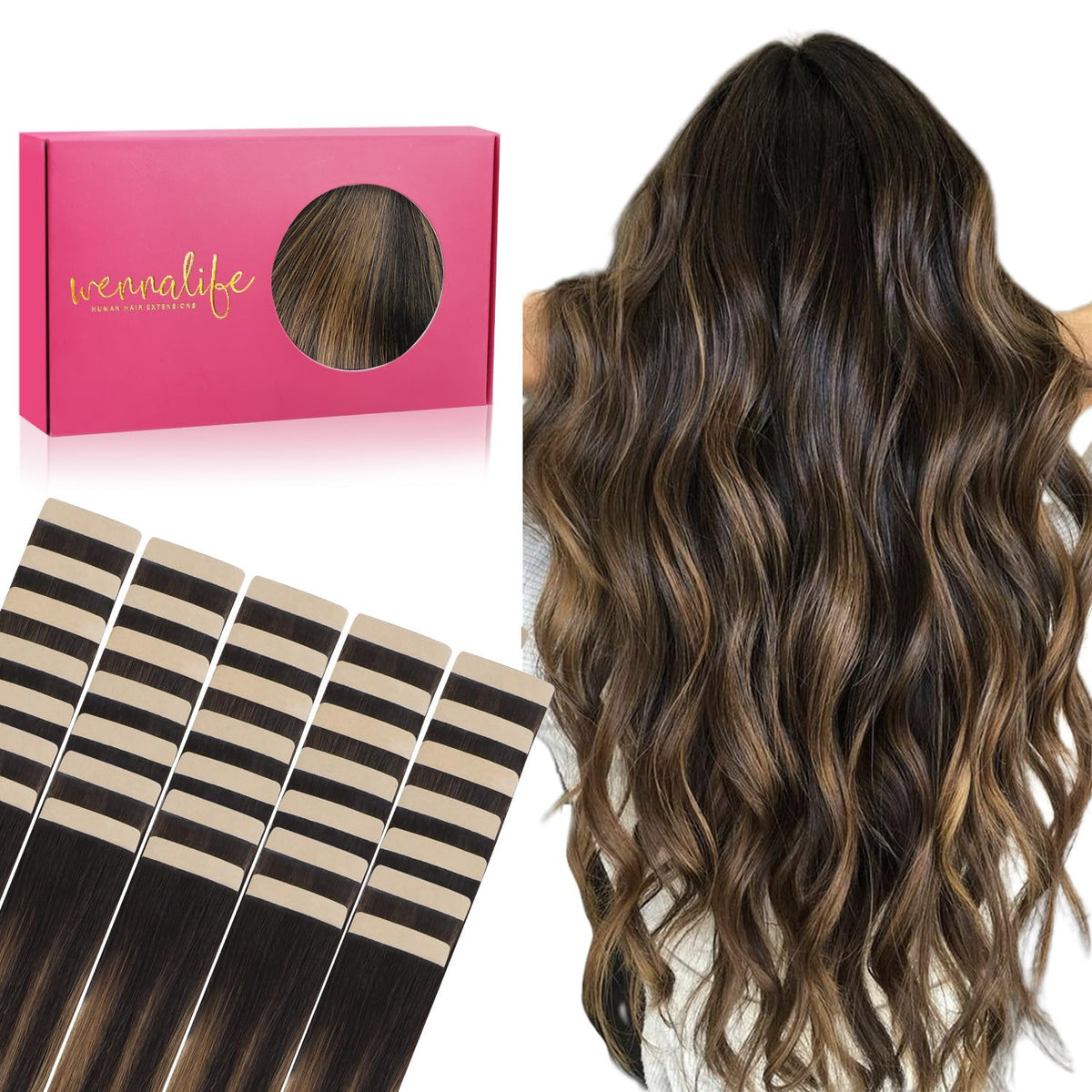 Wennalife Tape in Hair Extensions 40pcs set in packaging