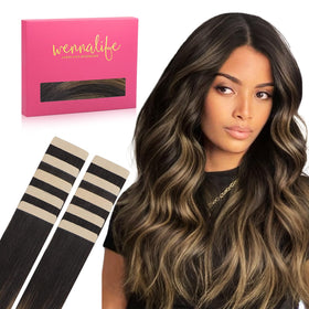 Wennalife Tape in Hair Extensions Balayage Dark Brown front view