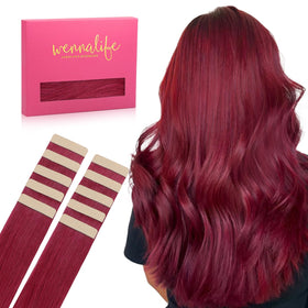 Wennalife Tape in Hair Extensions Burgundy Red front view
