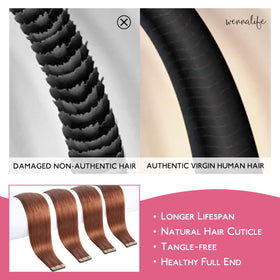 Wennalife Tape In Hair Extensions Cinnamon Copper close-up of tape