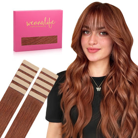 Wennalife Tape In Hair Extensions Cinnamon Copper front view