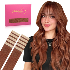 Wennalife Tape In Hair Extensions Cinnamon Copper front view