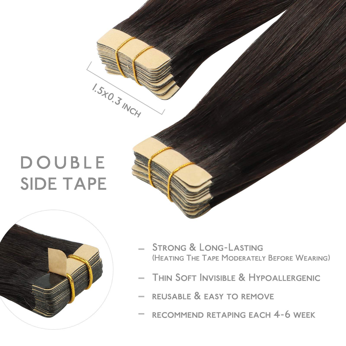 Wennalife Tape in Hair Extensions close-up of the tape