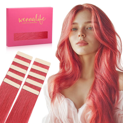 Wennalife Tape in Hair Extensions Coral Red 18 inch front view