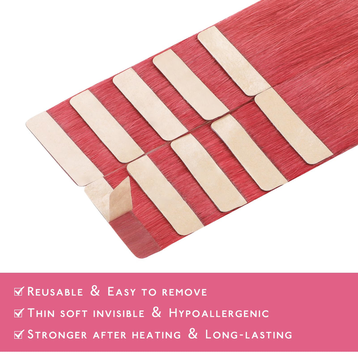 Wennalife Tape in Hair Extensions Coral Red back view
