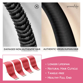Wennalife Tape in Hair Extensions Coral Red close-up of tape