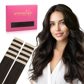 Wennalife Tape In Hair Extensions Dark Brown 10pcs front view
