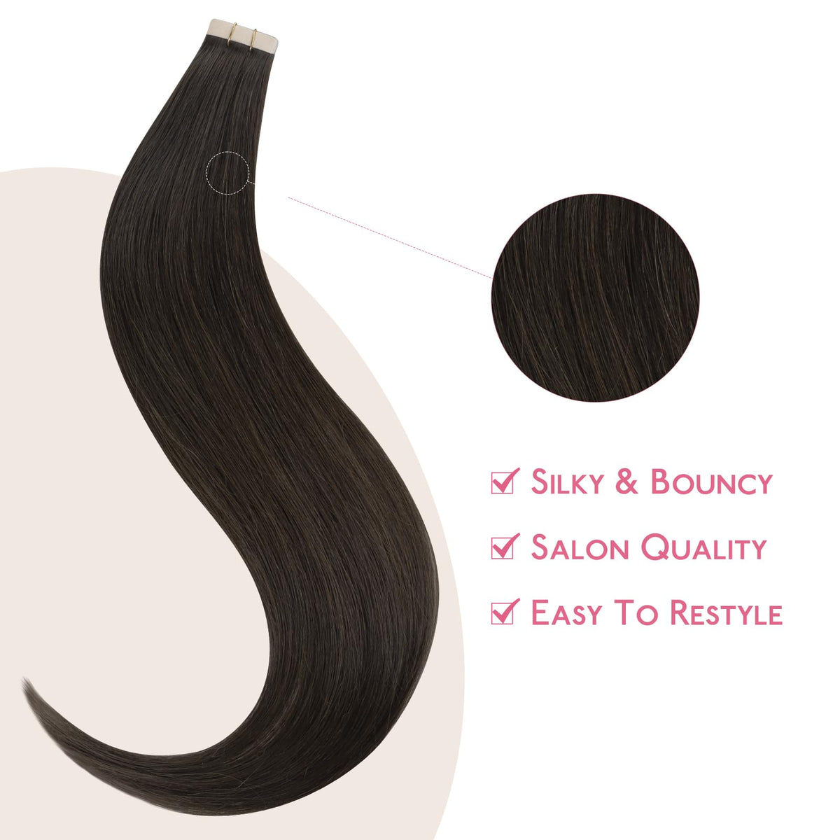 Wennalife Tape In Hair Extensions Dark Brown styled on model