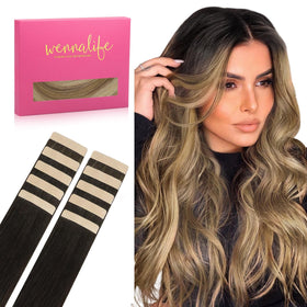 Wennalife Tape in Hair Extensions dark brown to chestnut brown front view