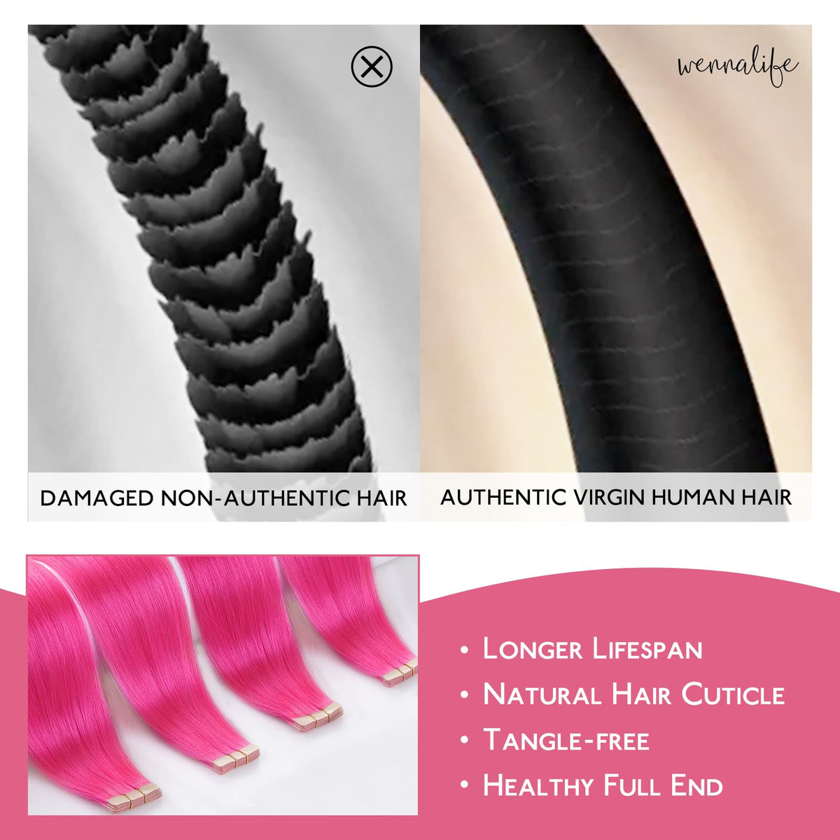Wennalife Tape in Hair Extensions displayed on a mannequin