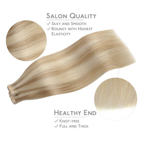 Wennalife Tape in Hair Extensions displayed on a model for natural look