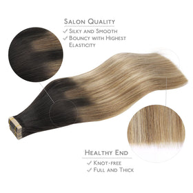 Wennalife Tape In Hair Extensions displayed with colour gradient