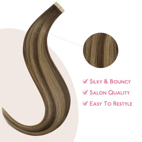 Wennalife Tape in Hair Extensions displayed with hair styling tools