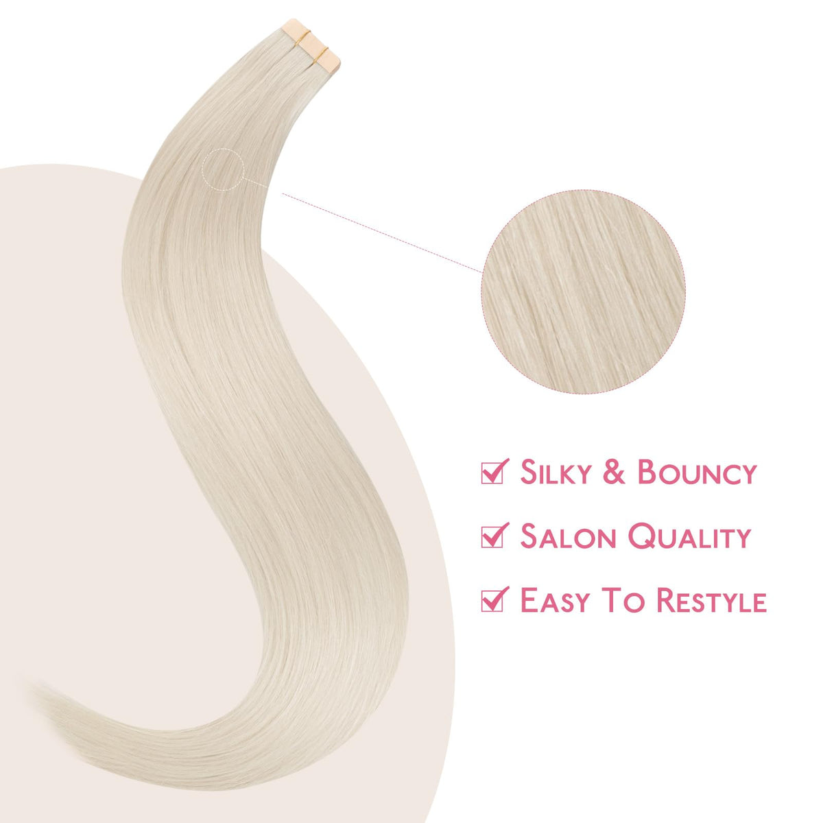 Wennalife Tape in Hair Extensions displayed with hair tools