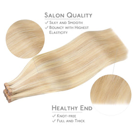 Wennalife Tape in Hair Extensions displayed with styling tools