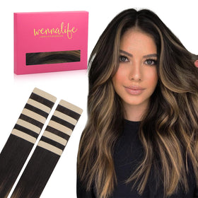 Wennalife Tape in Hair Extensions front view showing balayage effect